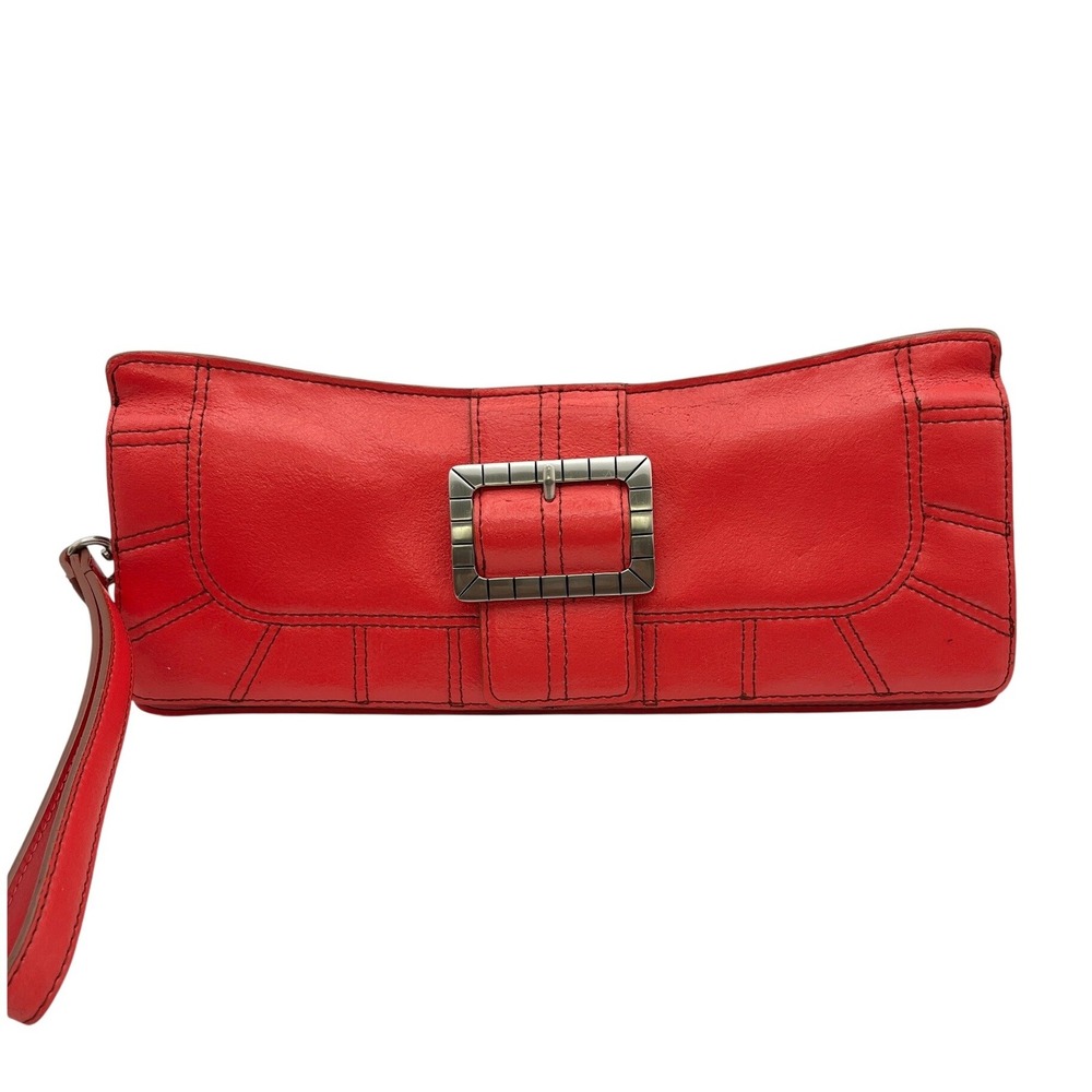 Anne Klein Bright Pink Leather Buckle Wristlet Purse Y2K Chic Baguette, Envelope